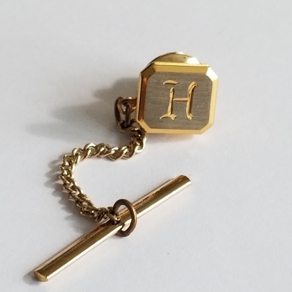 Relisted - Vintage letter H tie pin tack tac monogram initial gold silver - Picture 9 of 14